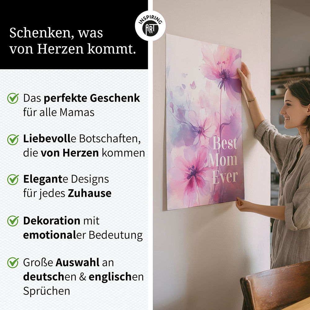 "Best mom ever" Lila Blumen - Poster bunt