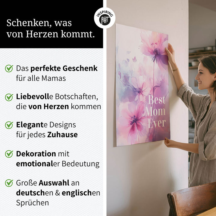 "Best mom ever" Lila Blumen - Poster bunt