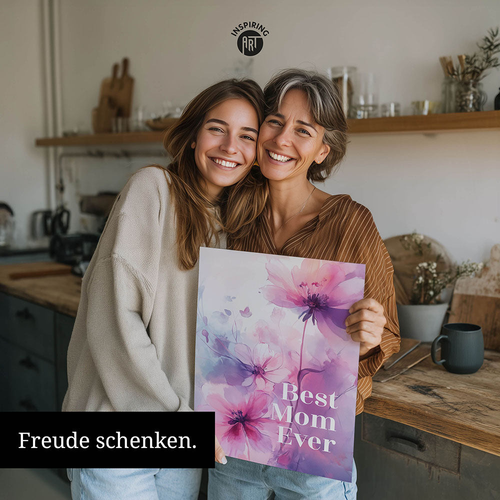 "Best mom ever" Lila Blumen - Poster bunt