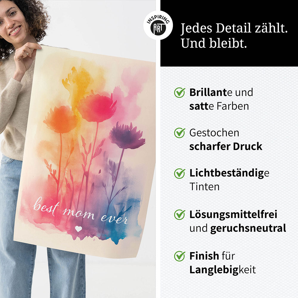 "Best mom ever" Aquarell-Blumen - Poster bunt