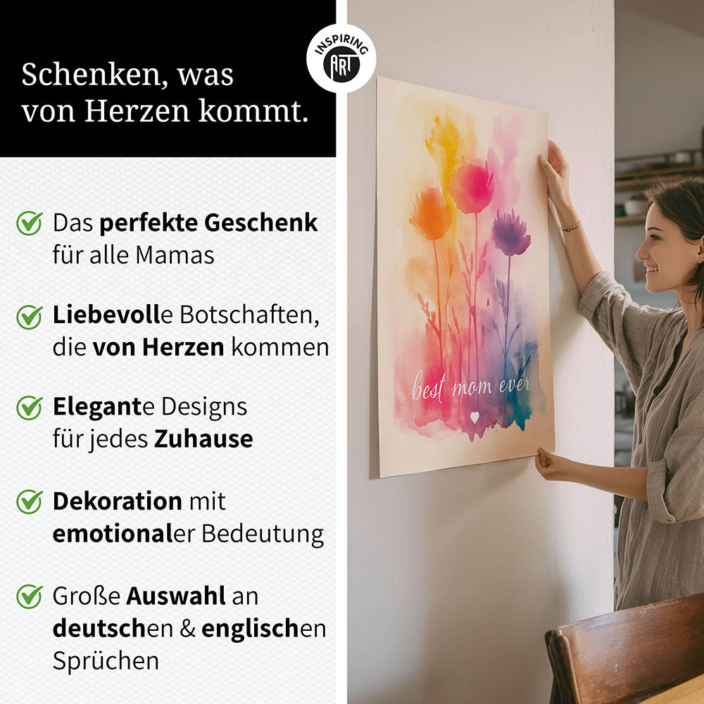 "Best mom ever" Aquarell-Blumen - Poster bunt