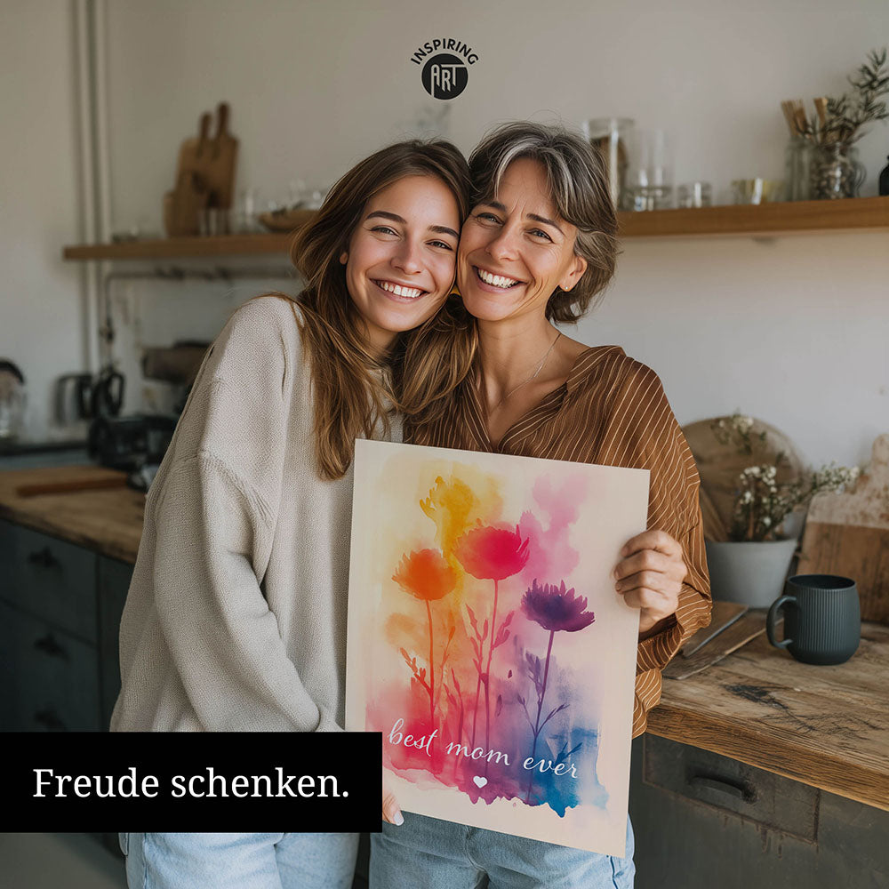 "Best mom ever" Aquarell-Blumen - Poster bunt