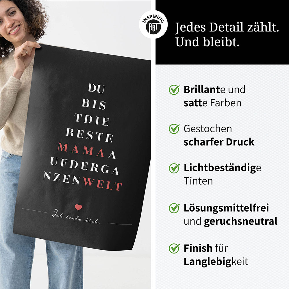 "Du bist die beste Mama auf der ganzen Welt" - Poster in Schwarz-Weiß-Rot