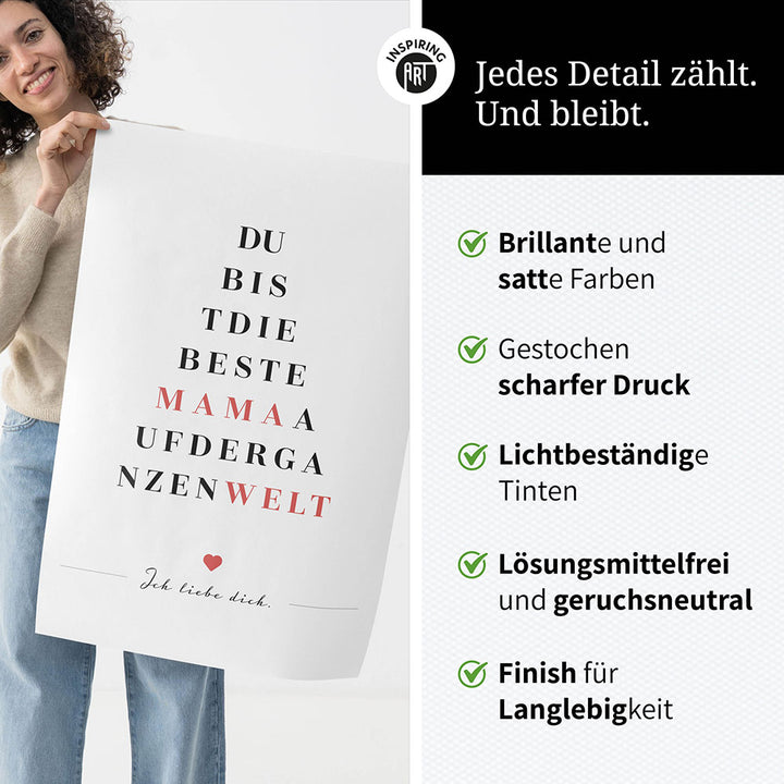 "Du bist die beste Mama auf der ganzen Welt" - Poster in Weiß-Schwarz-Rot