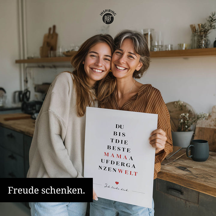 "Du bist die beste Mama auf der ganzen Welt" - Poster in Weiß-Schwarz-Rot