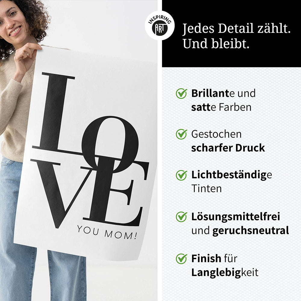 "Love you Mom" - Poster in Weiß-Schwarz