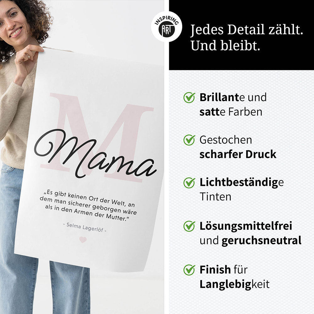 Mama-Zitat von Selma Lagerlöf - Poster in Schwarz-Weiß-Rosa
