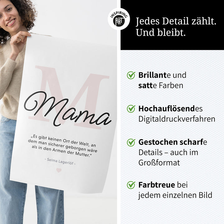 Mama-Zitat von Selma Lagerlöf - Poster in Schwarz-Weiß-Rosa
