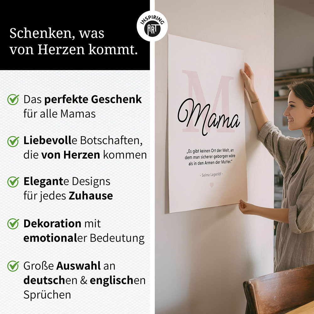 Mama-Zitat von Selma Lagerlöf - Poster in Schwarz-Weiß-Rosa