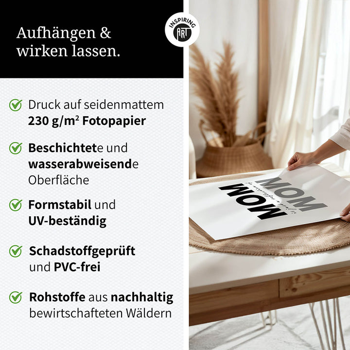 "Mom is just a reflection of wow" - Poster in Weiß-Schwarz