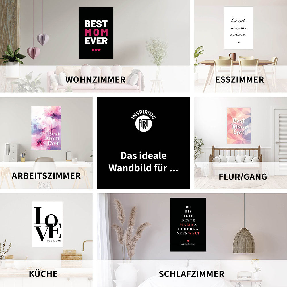 "Best mom ever" Typografie - Poster in Schwarz-Weiß-Rot