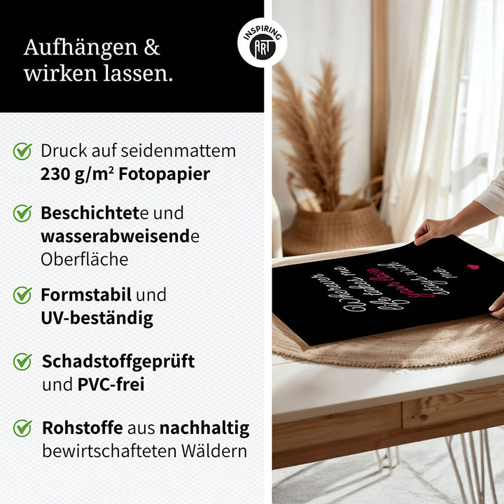 "Wherever life takes me your love stays with me" - Poster in Schwarz-Weiß-Pink