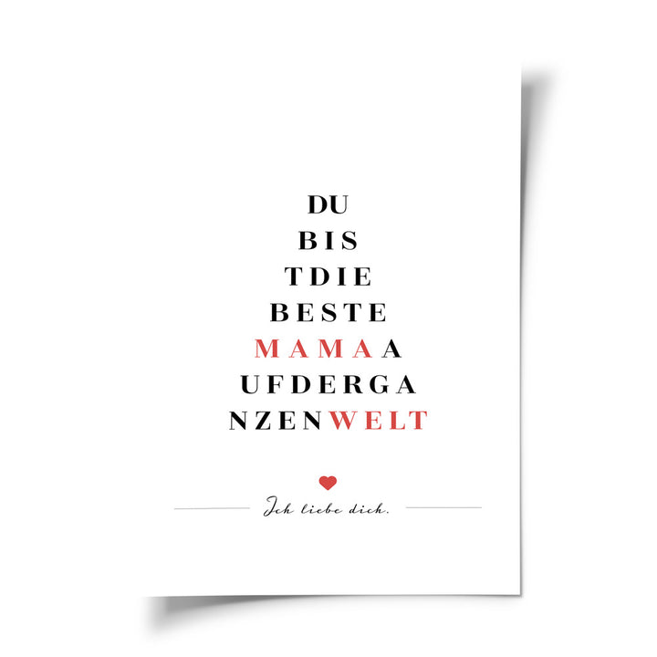 "Du bist die beste Mama auf der ganzen Welt" - Poster in Weiß-Schwarz-Rot