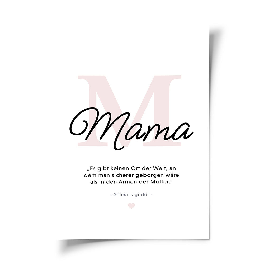 Mama-Zitat von Selma Lagerlöf - Poster in Schwarz-Weiß-Rosa