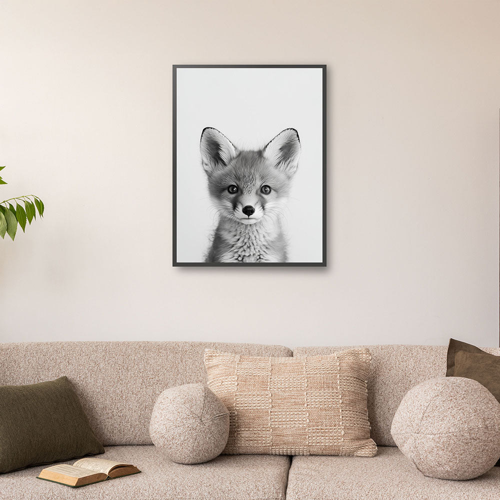 Poster: Tierporträt Fuchs "Rustle" in Schwarz-Weiß