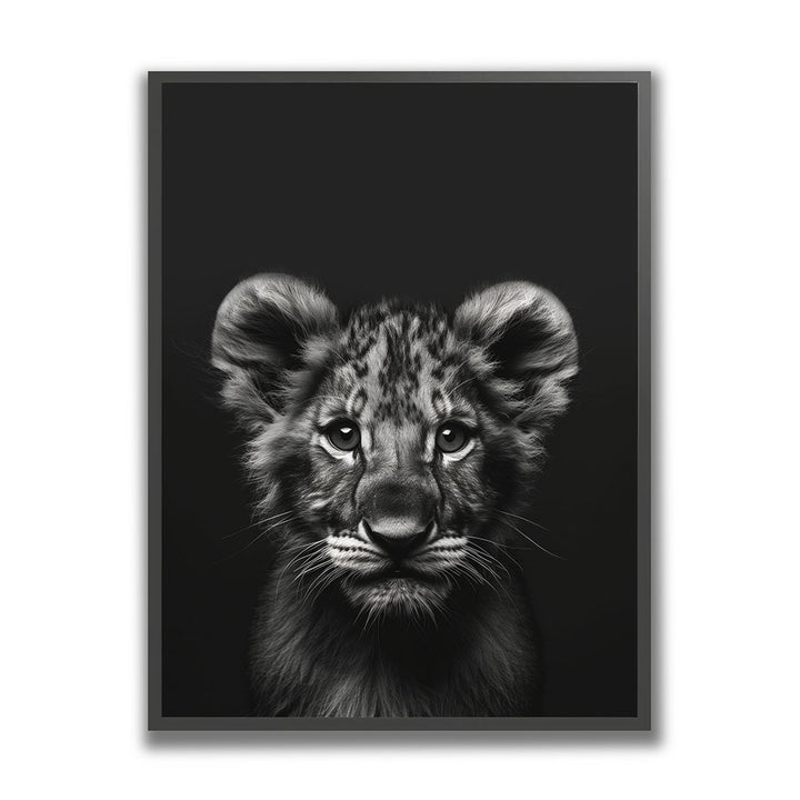 Poster Tierposter mit Rahmen Löwenbaby Schwarz Weiß