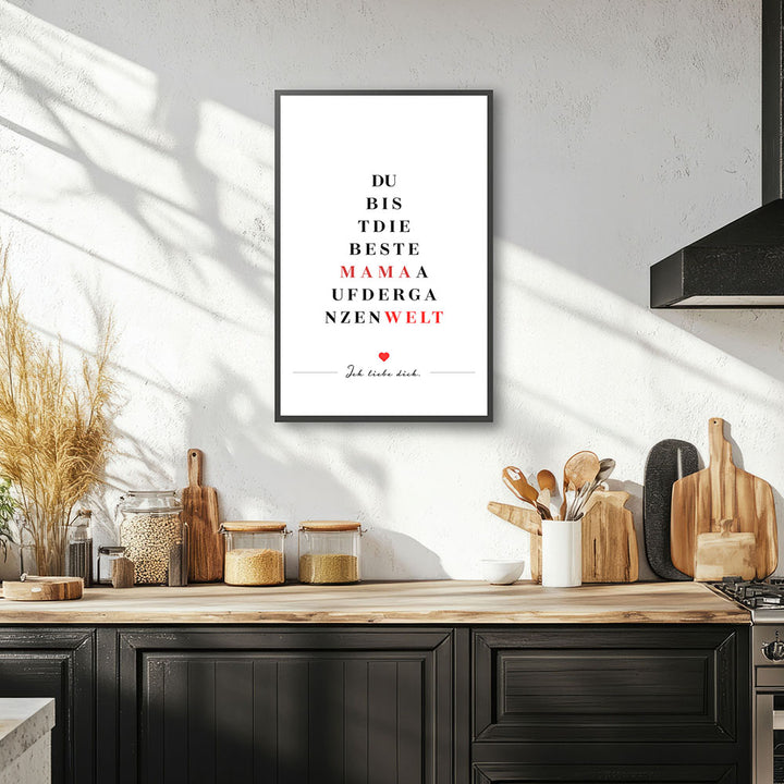 "Du bist die beste Mama auf der ganzen Welt" - Poster in Weiß-Schwarz-Rot