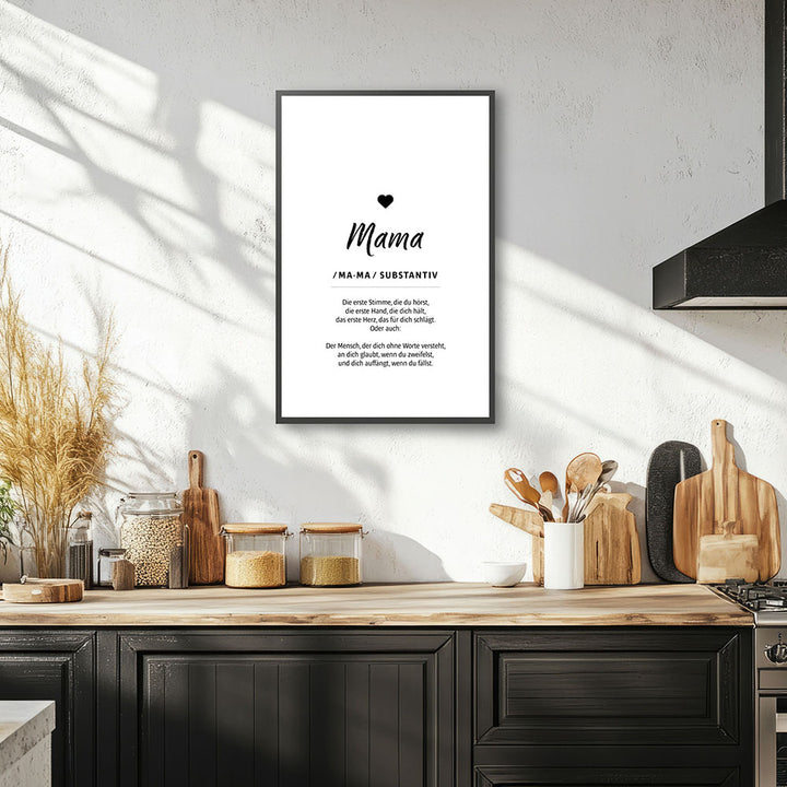 Mama - Wortdefinition - Poster in Weiß-Schwarz
