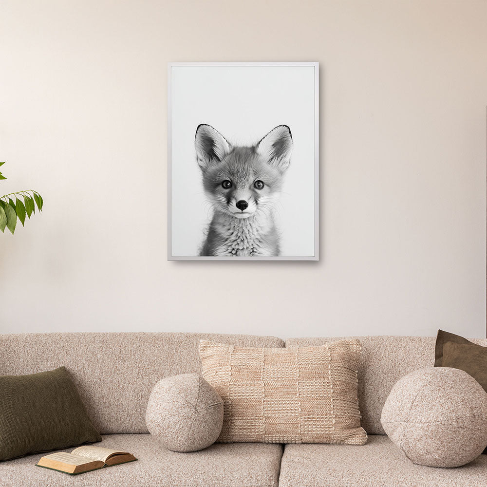 Poster: Tierporträt Fuchs "Rustle" in Schwarz-Weiß