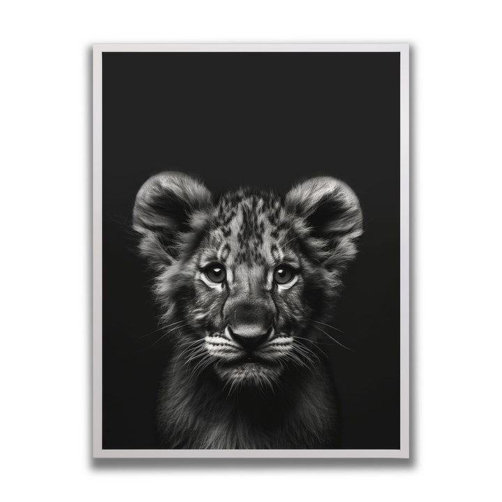 Poster Tierposter mit Rahmen Löwenbaby Schwarz Weiß