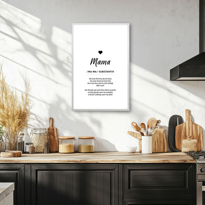 Mama - Wortdefinition - Poster in Weiß-Schwarz