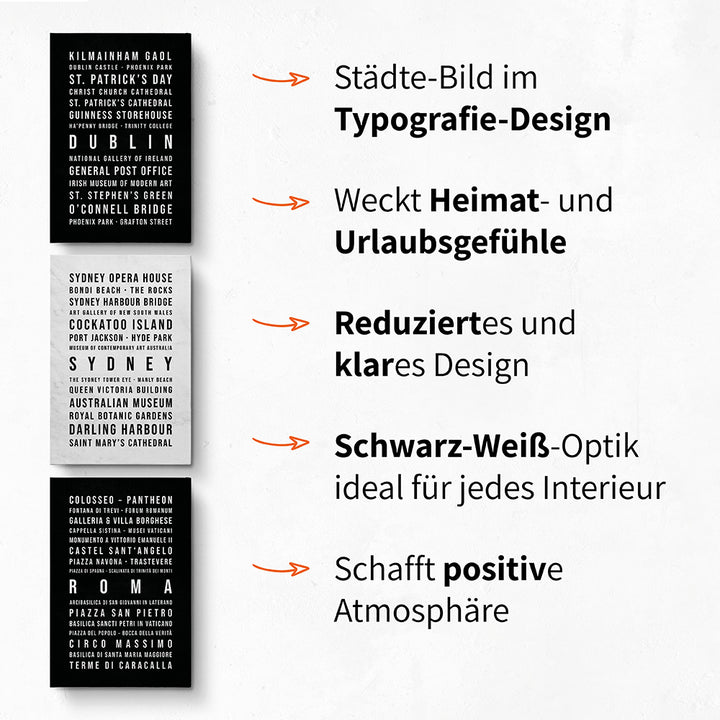 Schwarz weiße Typografie Motive auf Leinwand gedruckt