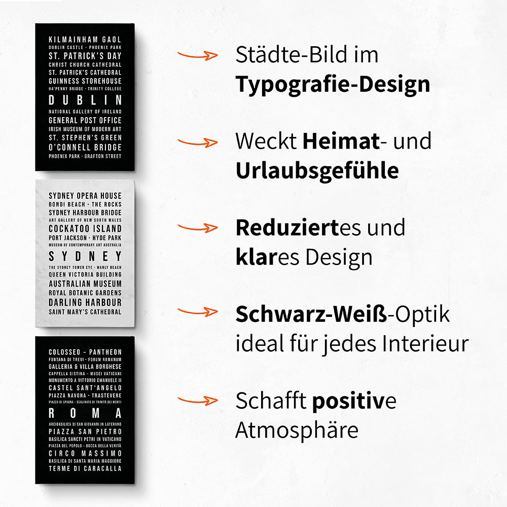 Schwarz weiße Typografie Motive auf Leinwand gedruckt