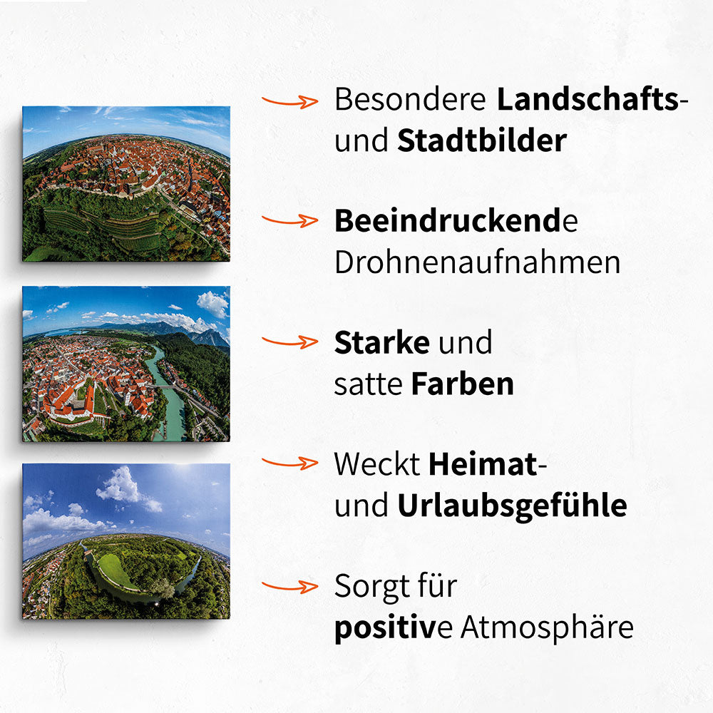 Lanschaftsbilder und Drohnenaufnahmen Motive auf Leinwand gedruckt