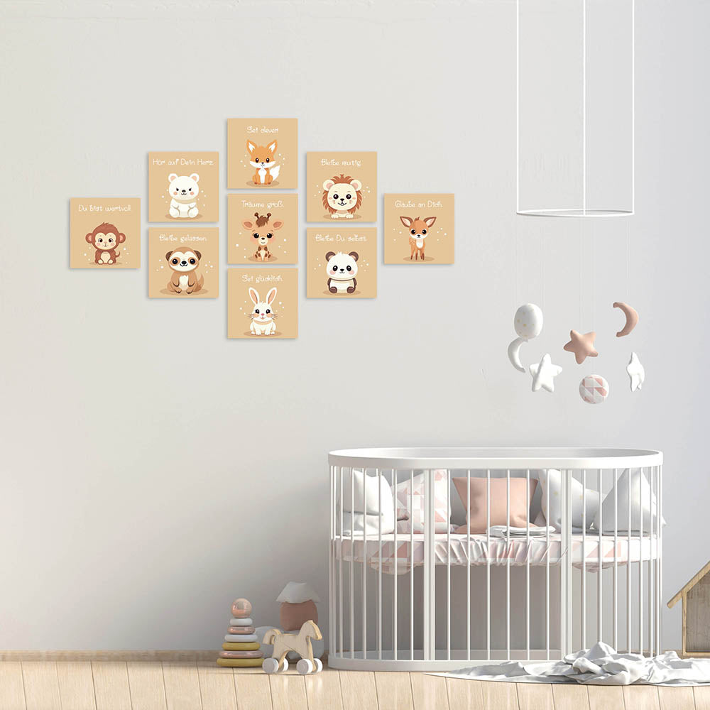 Mixpix Kinderzimmer Wandbilder Set Dekoration mit Tiermotiven für Babyzimmer