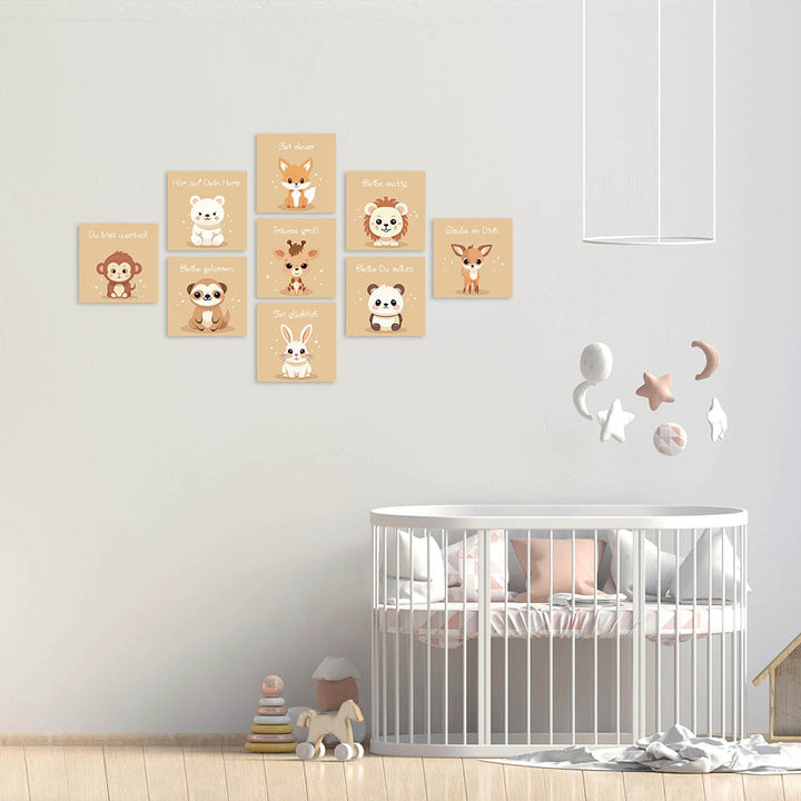 Mixpix Kinderzimmer Wandbilder Set Dekoration mit Tiermotiven für Babyzimmer