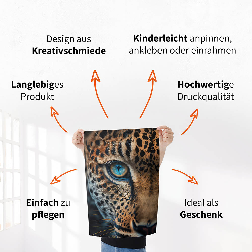 Leopard Wildness - Leoparden Wandbild - Poster 230 g/m² seidenmatt ohne Rahmen - Tiermotiv im Hochformat