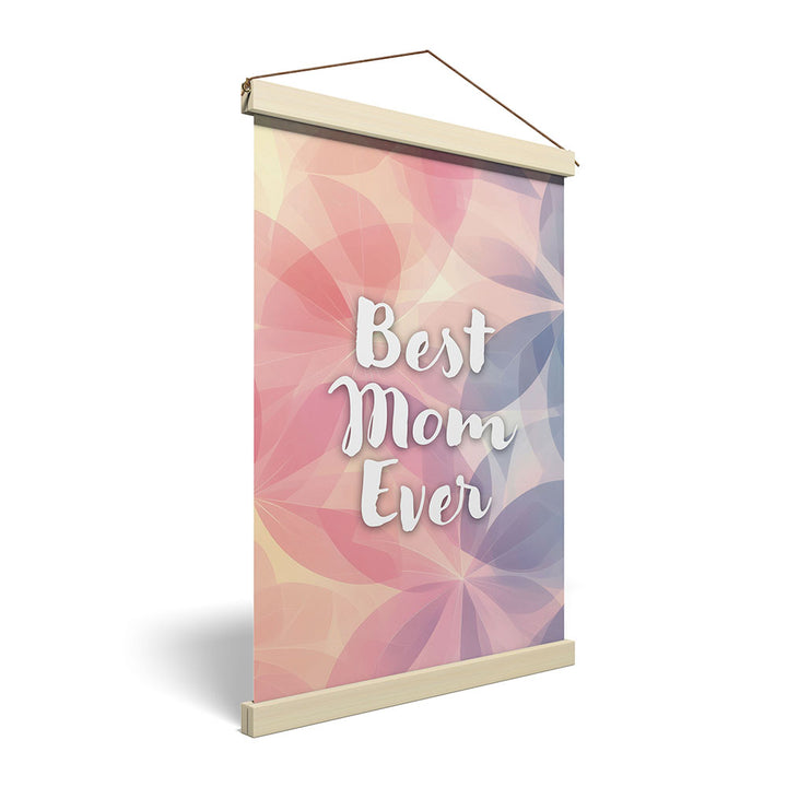 "Best mom ever" Flower Power- Stoffbild mit Holzleisten bunt