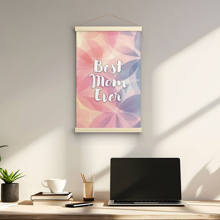 "Best mom ever" Flower Power- Stoffbild mit Holzleisten bunt