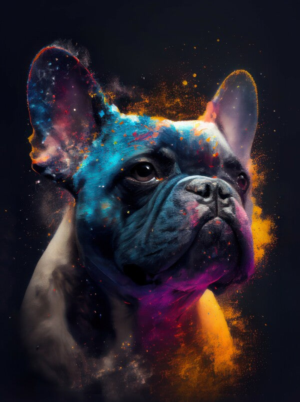 Französische Bulldogge Bella - Hunde Wandbild - Poster mit 275 g/m2 seidenmatt ohne Rahmen - Dogs Art Hundebild ColorWorld im Hochformat - Hundeportrait-Kunstdruck in Museumsqualität