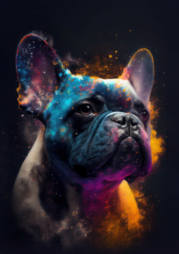 Französische Bulldogge Bella - Hunde Wandbild - Poster mit 275 g/m2 seidenmatt ohne Rahmen - Dogs Art Hundebild ColorWorld im Hochformat - Hundeportrait-Kunstdruck in Museumsqualität