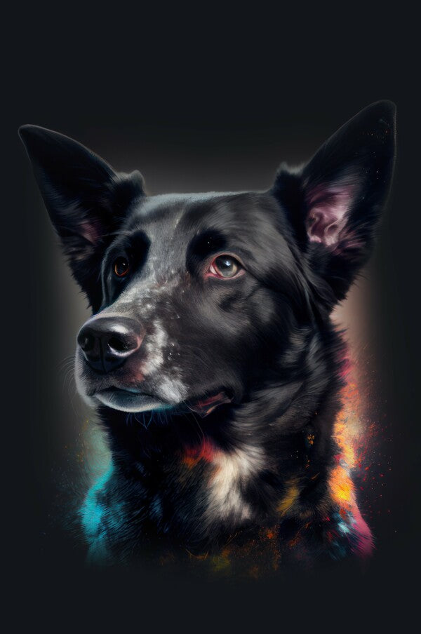 Labrador-Aussie-Mix Aike - Hunde Wandbild - Poster mit 275 g/m2 seidenmatt ohne Rahmen - Dogs Art Hundebild ColorWorld im Hochformat - Hundeportrait-Kunstdruck in Museumsqualität