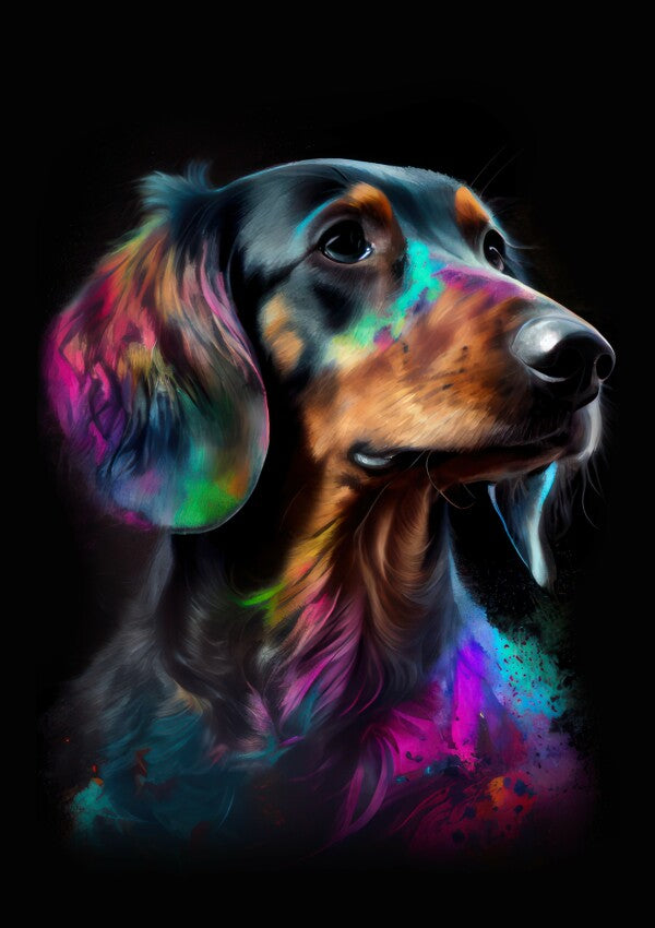 Dackel Rocky - Hunde Wandbild - Poster mit 275 g/m2 seidenmatt ohne Rahmen - Dogs Art Hundebild ColorWorld im Hochformat - Hundeportrait-Kunstdruck in Museumsqualität