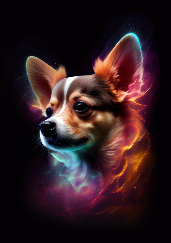 Chihuahua Luna - Hunde Wandbild - Poster mit 275 g/m2 seidenmatt ohne Rahmen - Dogs Art Hundebild ColorWorld im Hochformat - Hundeportrait-Kunstdruck in Museumsqualität