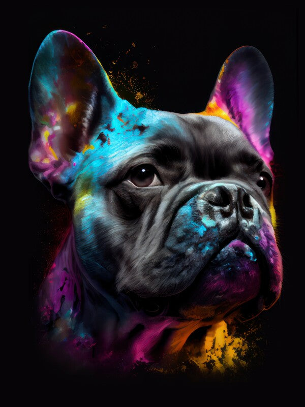 Französische Bulldogge Cooper - Hunde Wandbild - Poster mit 275 g/m2 seidenmatt ohne Rahmen - Dogs Art Hundebild ColorWorld im Hochformat - Hundeportrait-Kunstdruck in Museumsqualität