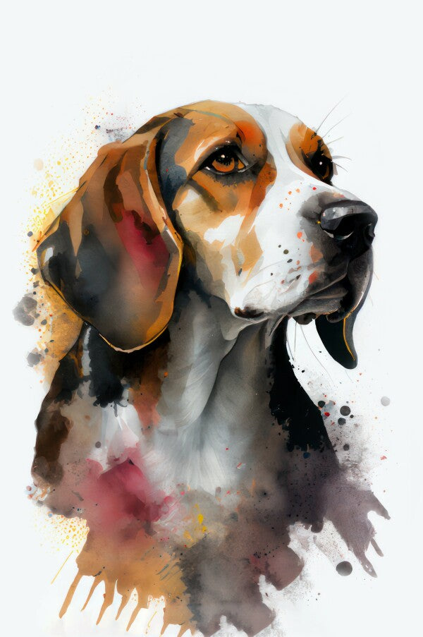 Beagle Bubbles - Hunde Wandbild - Poster mit 275 g/m2 seidenmatt ohne Rahmen - Dogs Art Hundebild WaterColors / Aquarell im Hochformat - Hundeportrait-Kunstdruck in Museumsqualität