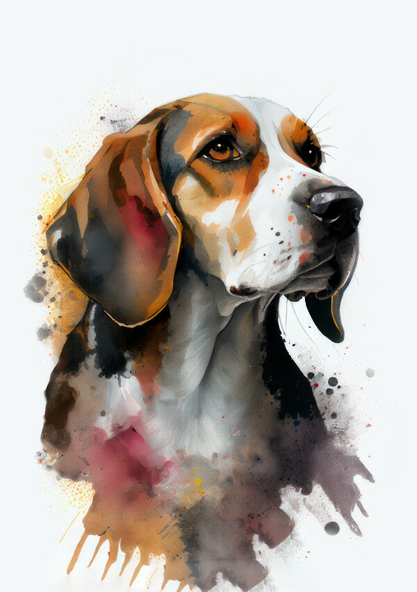 Beagle Bubbles - Hunde Wandbild - Poster mit 275 g/m2 seidenmatt ohne Rahmen - Dogs Art Hundebild WaterColors / Aquarell im Hochformat - Hundeportrait-Kunstdruck in Museumsqualität