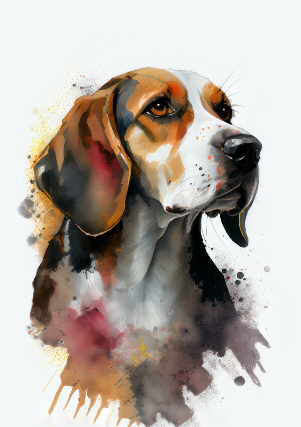 Beagle Bubbles - Hunde Wandbild - Poster mit 275 g/m2 seidenmatt ohne Rahmen - Dogs Art Hundebild WaterColors / Aquarell im Hochformat - Hundeportrait-Kunstdruck in Museumsqualität