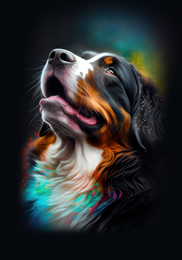 Berner Sennenhund Carlo - Hunde Wandbild - Poster mit 275 g/m2 seidenmatt ohne Rahmen - Dogs Art Hundebild ColorWorld im Hochformat - Hundeportrait-Kunstdruck in Museumsqualität