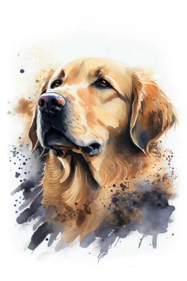 Golden Retriever Leo - Hunde Wandbild - Poster mit 275 g/m2 seidenmatt ohne Rahmen - Dogs Art Hundebild WaterColors / Aquarell im Hochformat - Hundeportrait-Kunstdruck in Museumsqualität