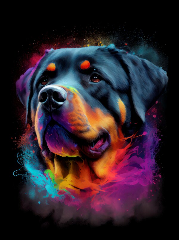 Rottweiler Stella - Hunde Wandbild - Poster mit 275 g/m2 seidenmatt ohne Rahmen - Dogs Art Hundebild ColorWorld im Hochformat - Hundeportrait-Kunstdruck in Museumsqualität