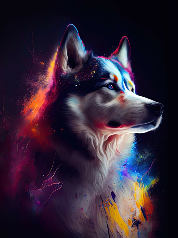Husky Maila - Hunde Wandbild - Poster mit 275 g/m2 seidenmatt ohne Rahmen - Dogs Art Hundebild ColorWorld im Hochformat - Hundeportrait-Kunstdruck in Museumsqualität