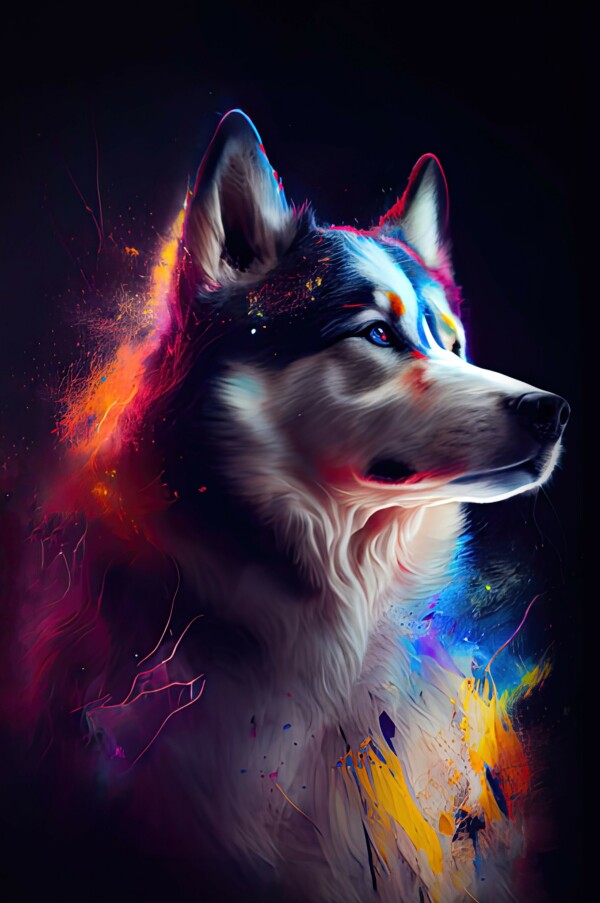 Husky Maila - Hunde Wandbild - Poster mit 275 g/m2 seidenmatt ohne Rahmen - Dogs Art Hundebild ColorWorld im Hochformat - Hundeportrait-Kunstdruck in Museumsqualität