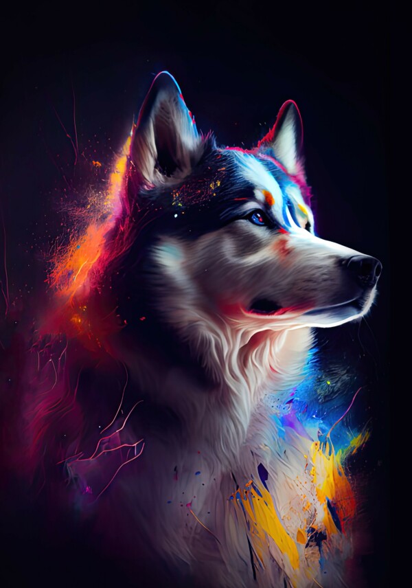 Husky Maila - Hunde Wandbild - Poster mit 275 g/m2 seidenmatt ohne Rahmen - Dogs Art Hundebild ColorWorld im Hochformat - Hundeportrait-Kunstdruck in Museumsqualität