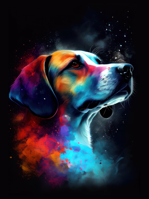 Beagle-Labrador Castro - Hunde Wandbild - Poster mit 275 g/m2 seidenmatt ohne Rahmen - Dogs Art Hundebild ColorWorld im Hochformat - Hundeportrait-Kunstdruck in Museumsqualität