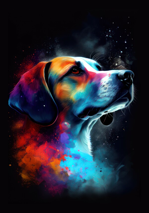 Beagle-Labrador Castro - Hunde Wandbild - Poster mit 275 g/m2 seidenmatt ohne Rahmen - Dogs Art Hundebild ColorWorld im Hochformat - Hundeportrait-Kunstdruck in Museumsqualität